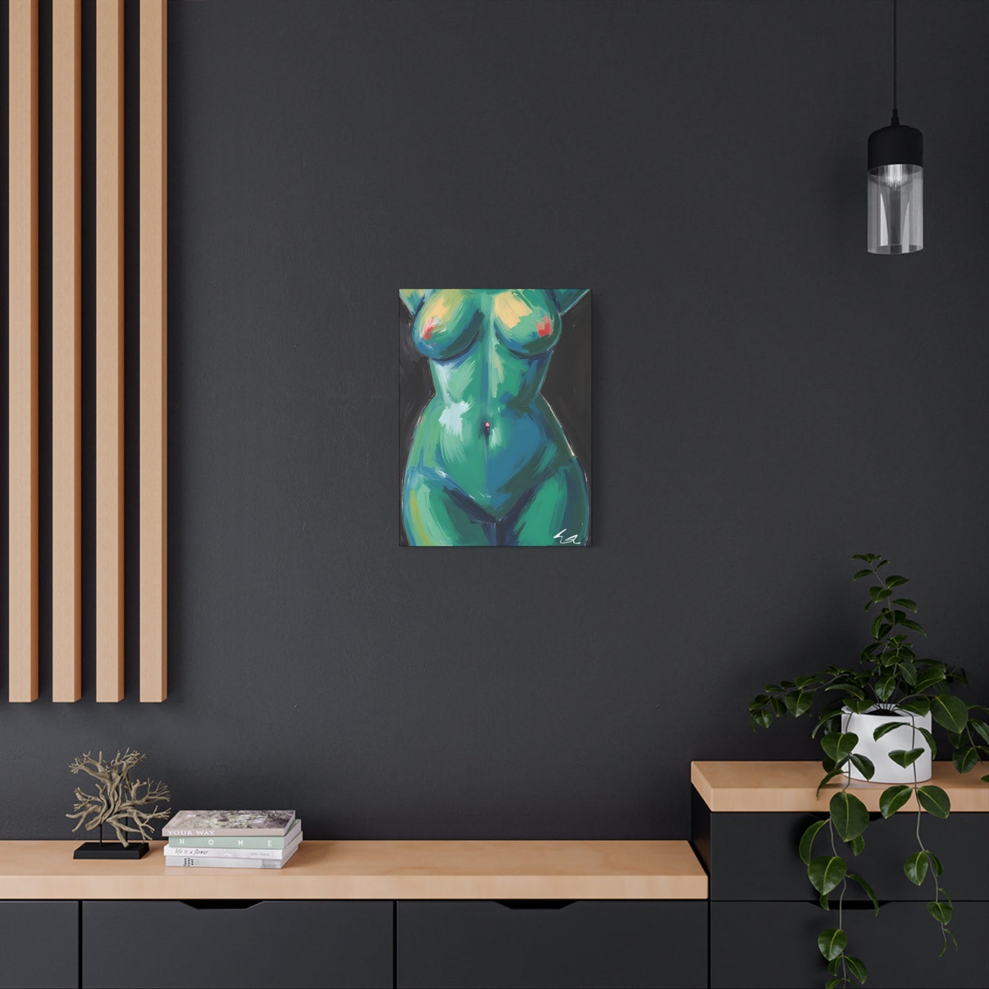 Emerald Form, Dark Divine Feminine Art, Canvas Print, Matte Stretched Wall Art, Acrylic Painting