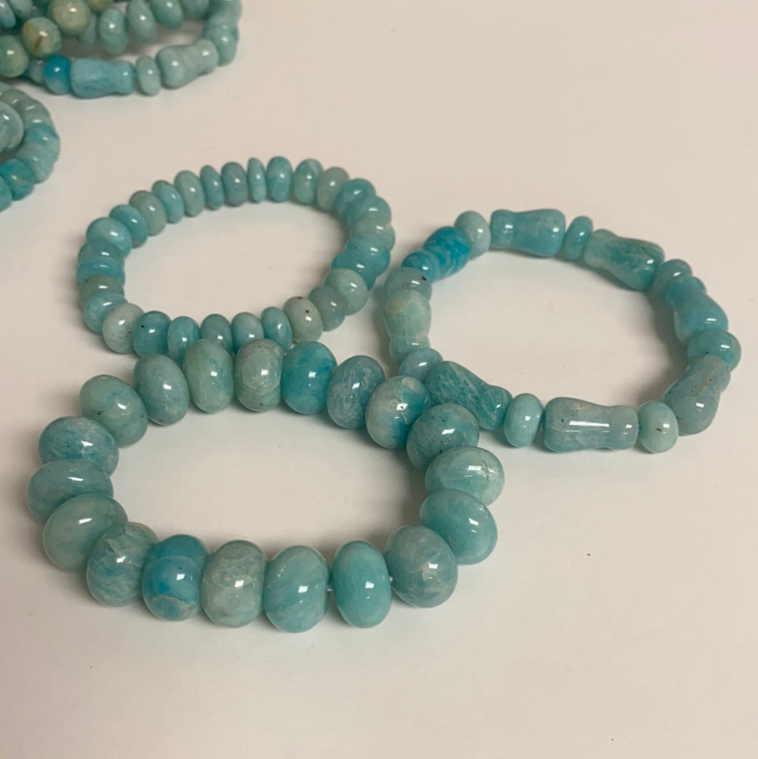 Amazonite Mixed Shape Beaded Bracelet | Natural Aqua Stone Stretch Jewelry