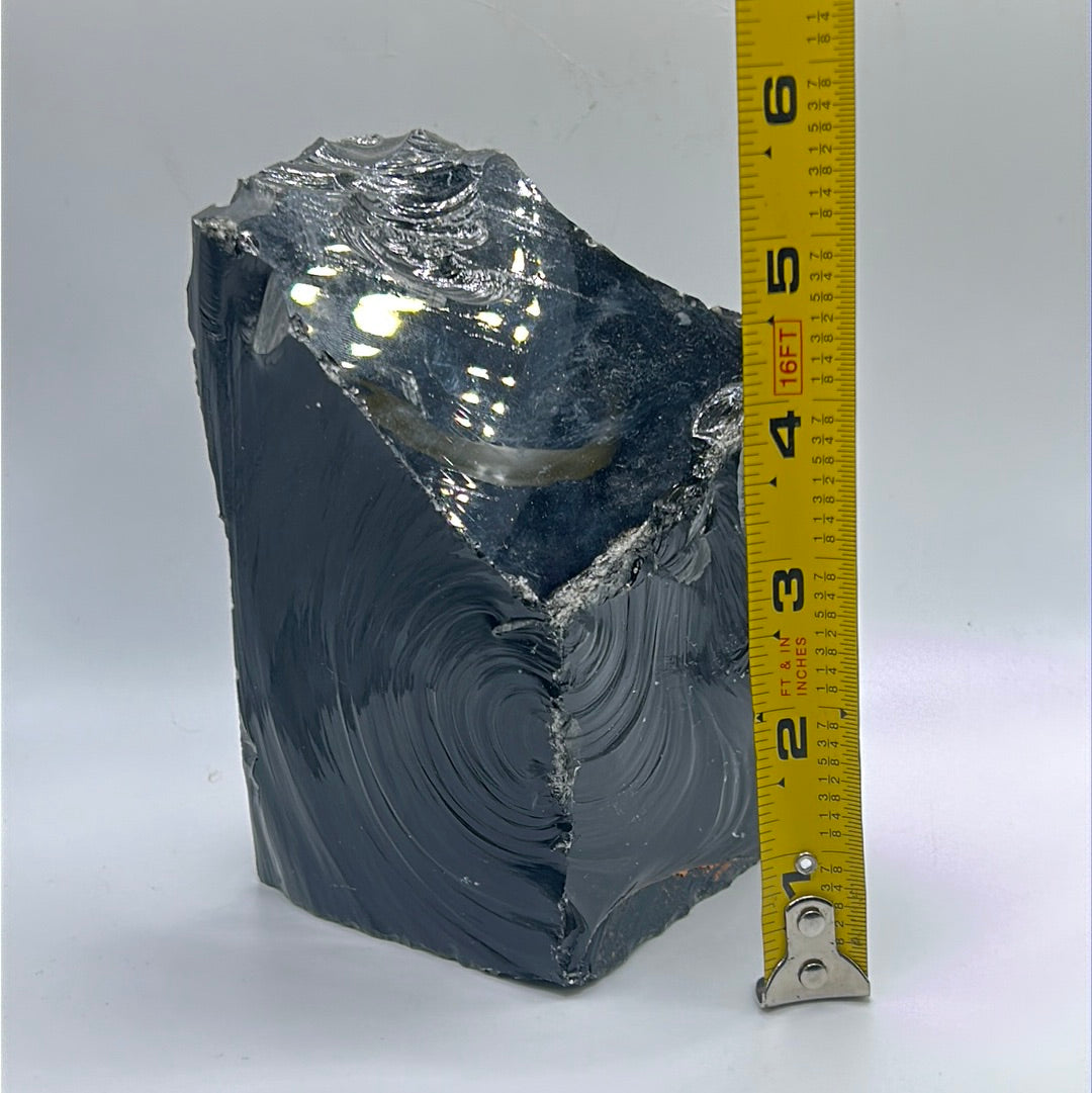 Black Obsidian Rough Cut Freeform | Natural Volcanic Glass Stone (5.5")