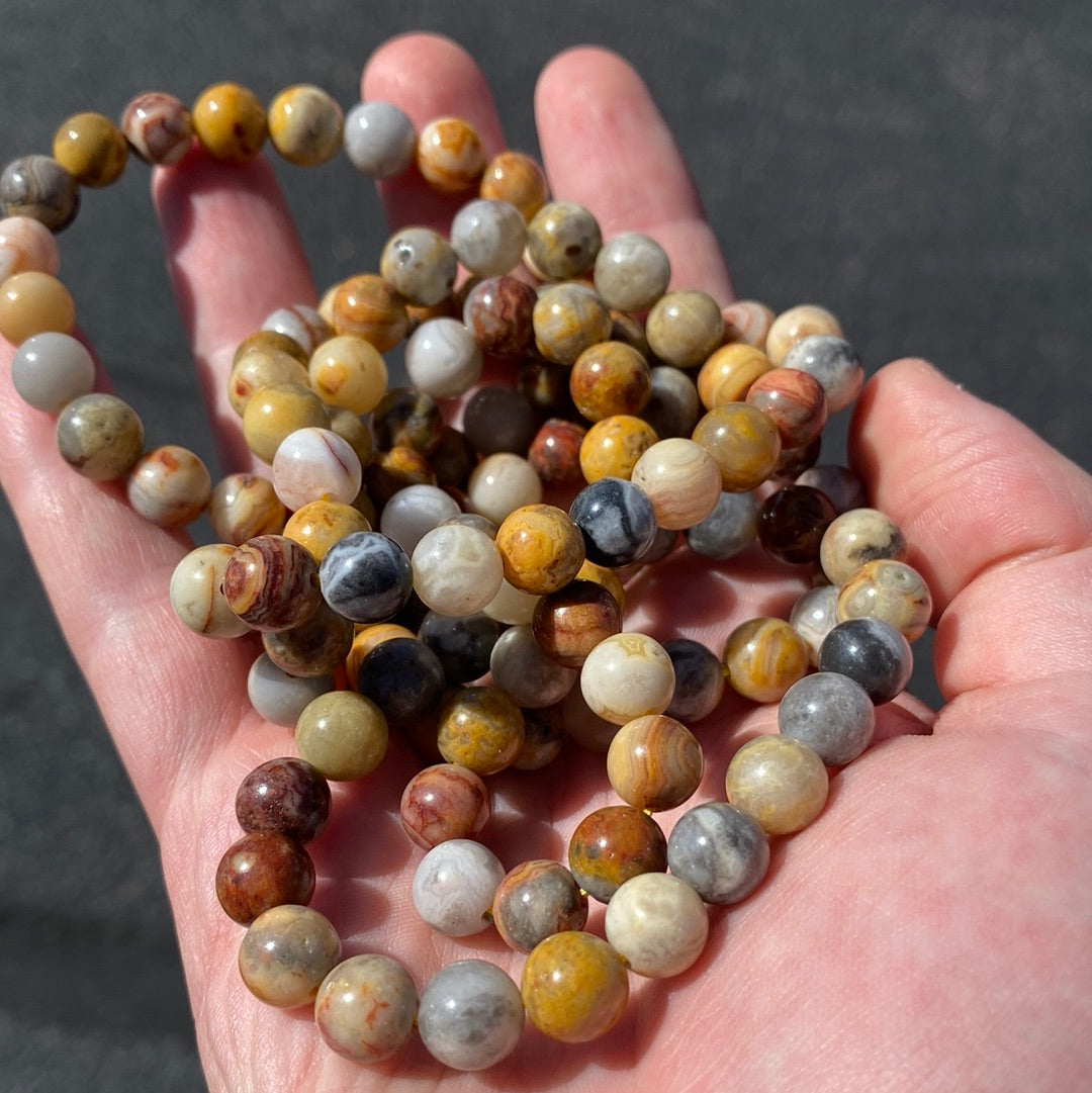 Crazy Lace Agate 8mm Beaded Bracelet | Natural Patterned Stone Jewelry