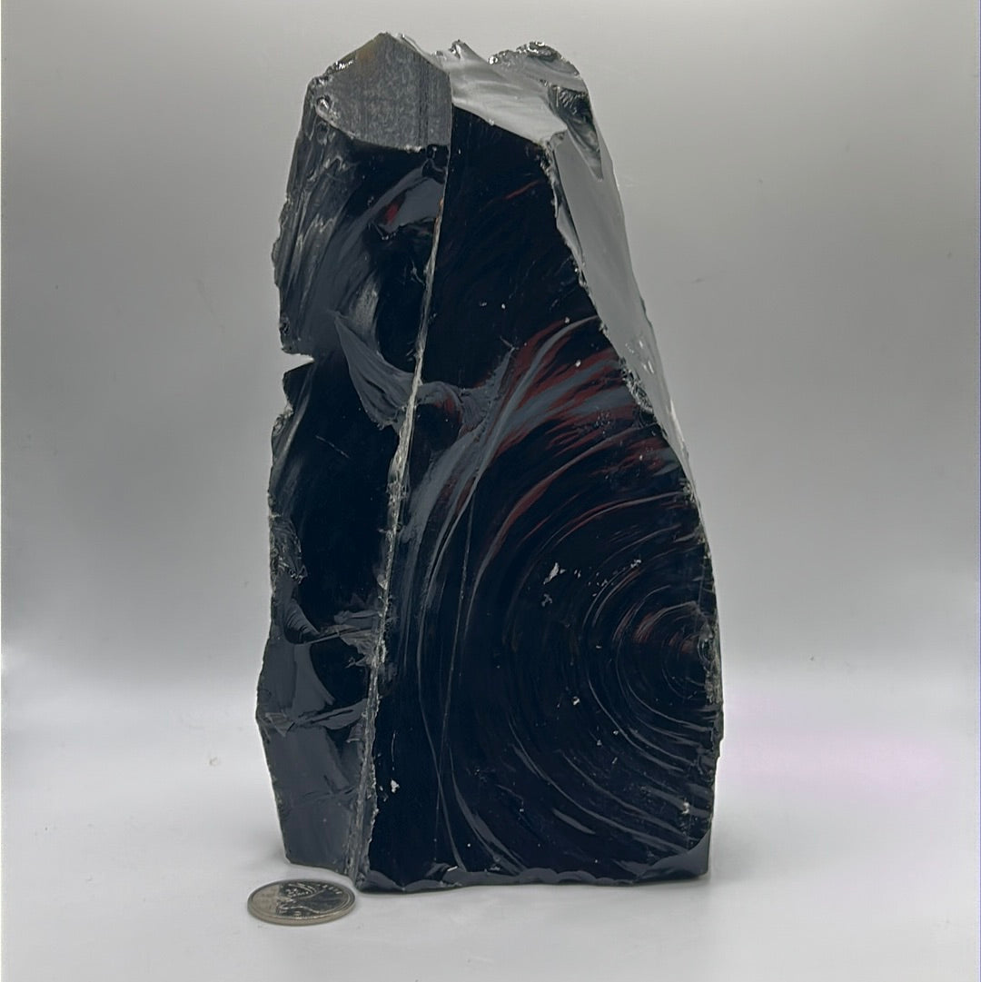 Black Obsidian Rough Cut Freeform | Large Natural Volcanic Glass Stone (8")