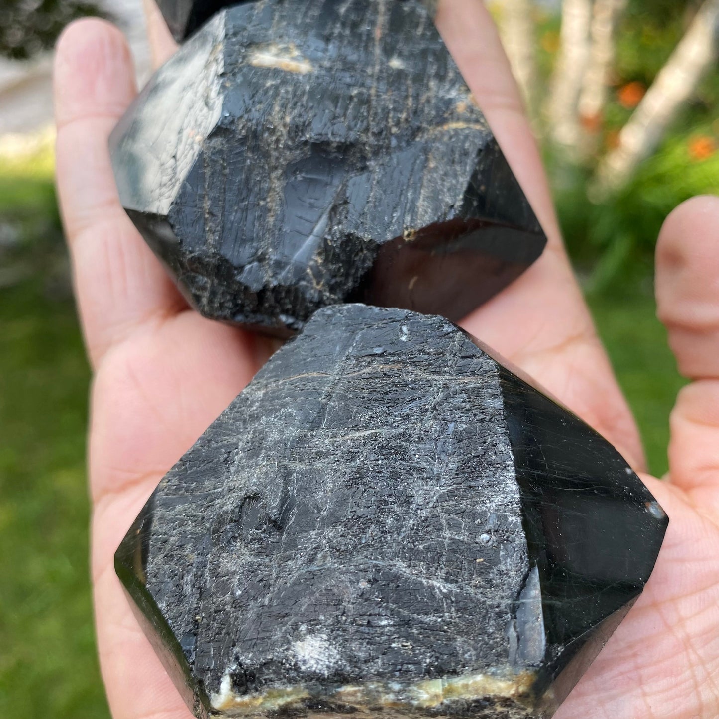Black Tourmaline Double Terminated Points | Raw Crystal with Polished Ends