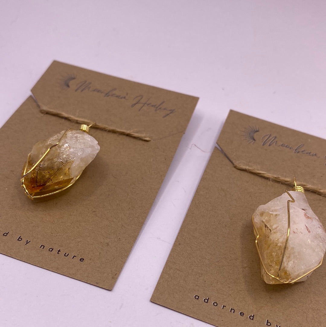 Raw Citrine Pendant | Natural Rough Quartz Crystal Necklace