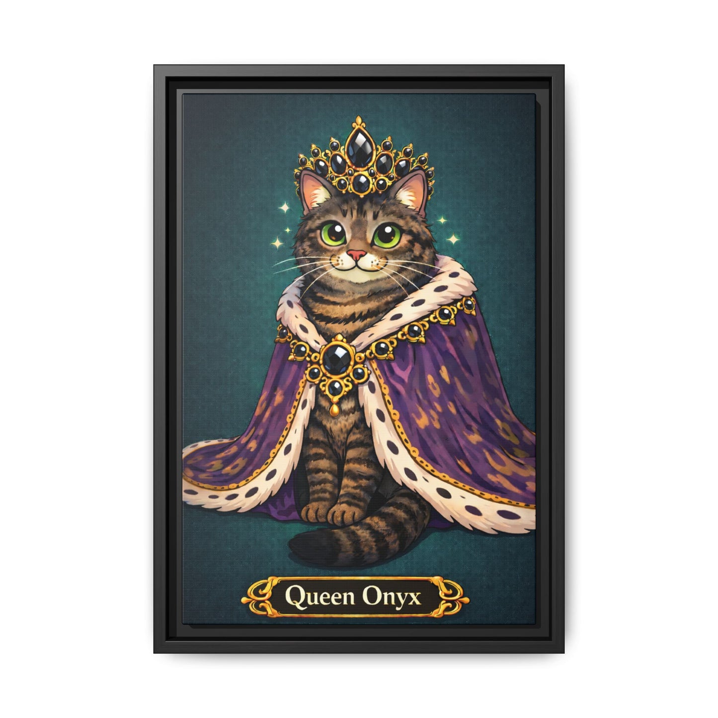Queen Onyx Framed Canvas Art — Regal Cat Portrait Print