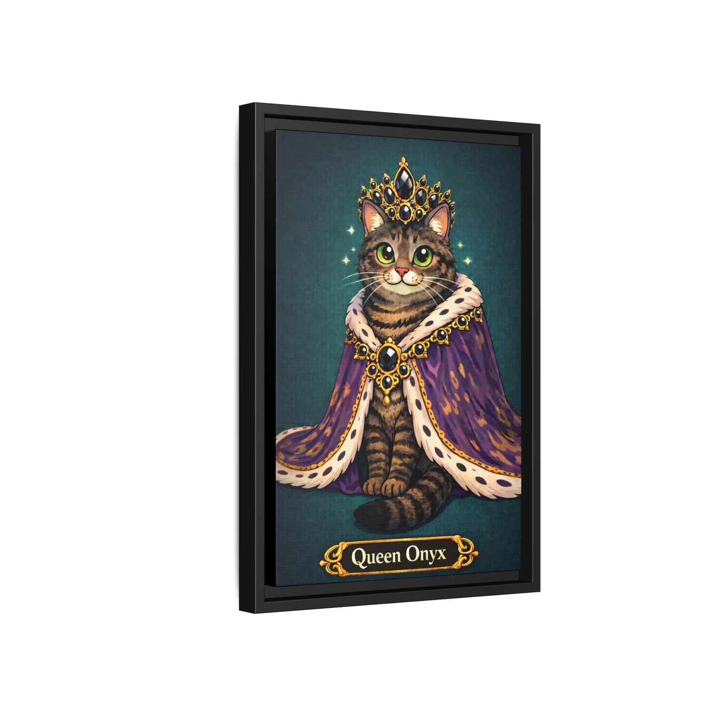 Queen Onyx Framed Canvas Art — Regal Cat Portrait Print