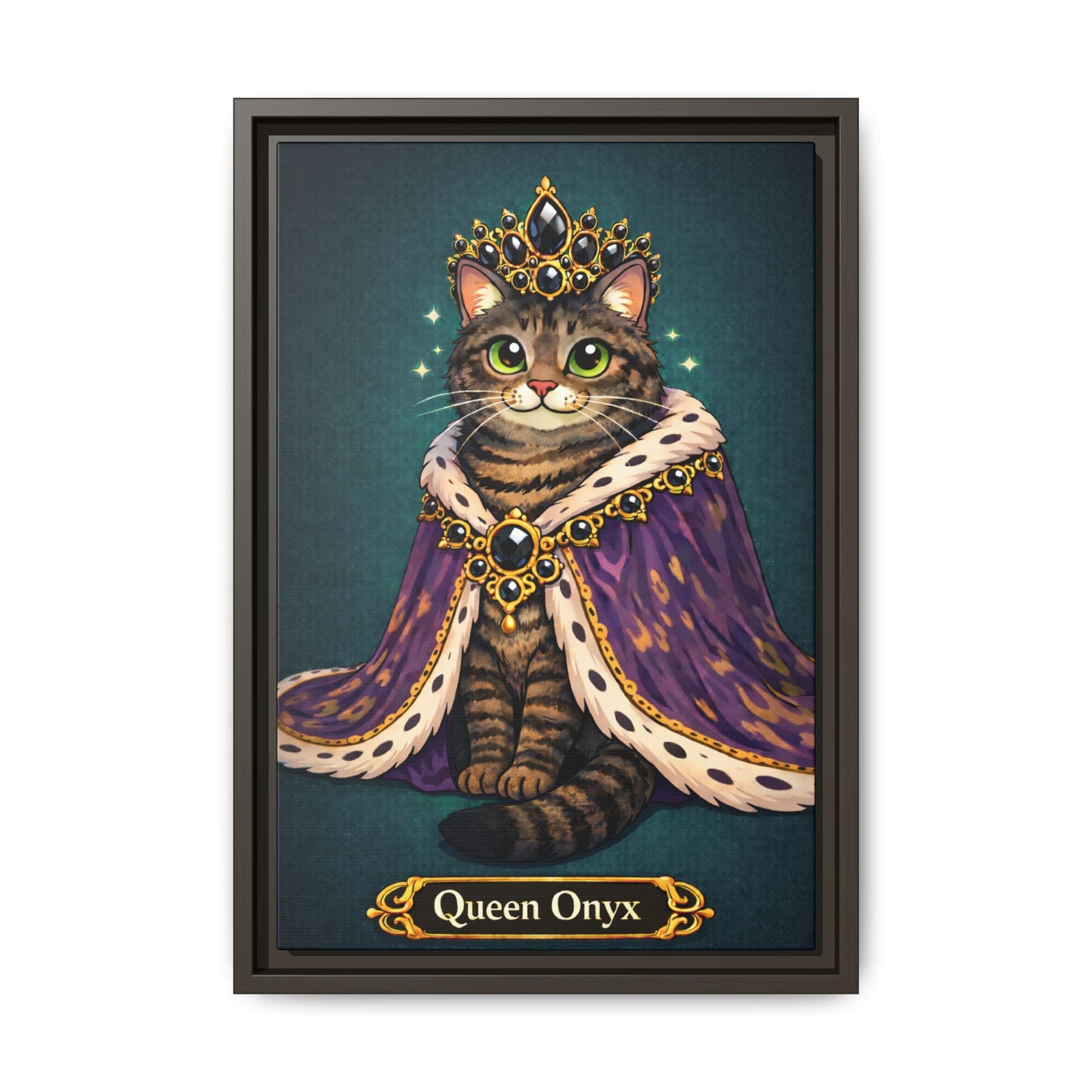 Queen Onyx Framed Canvas Art — Regal Cat Portrait Print