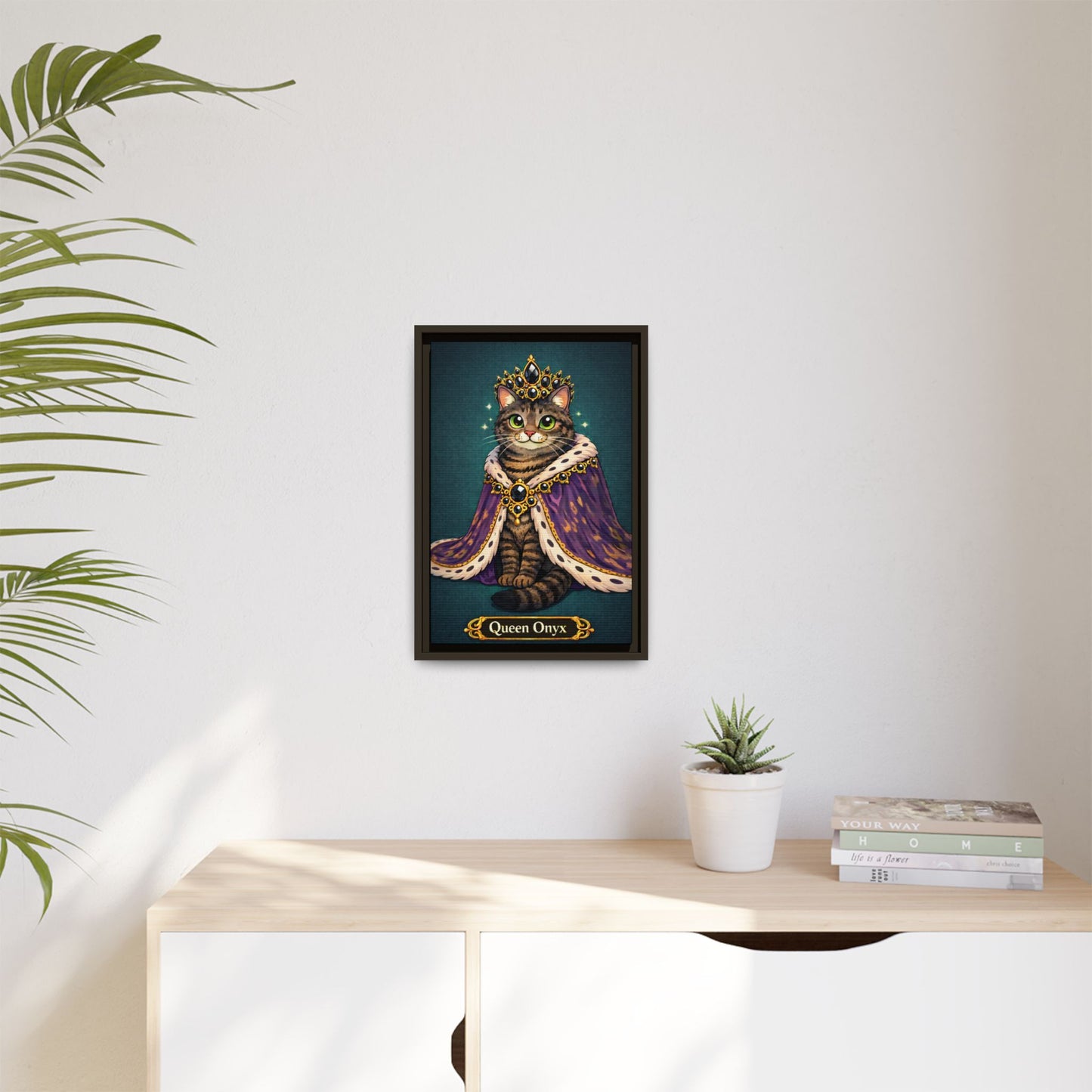 Queen Onyx Framed Canvas Art — Regal Cat Portrait Print