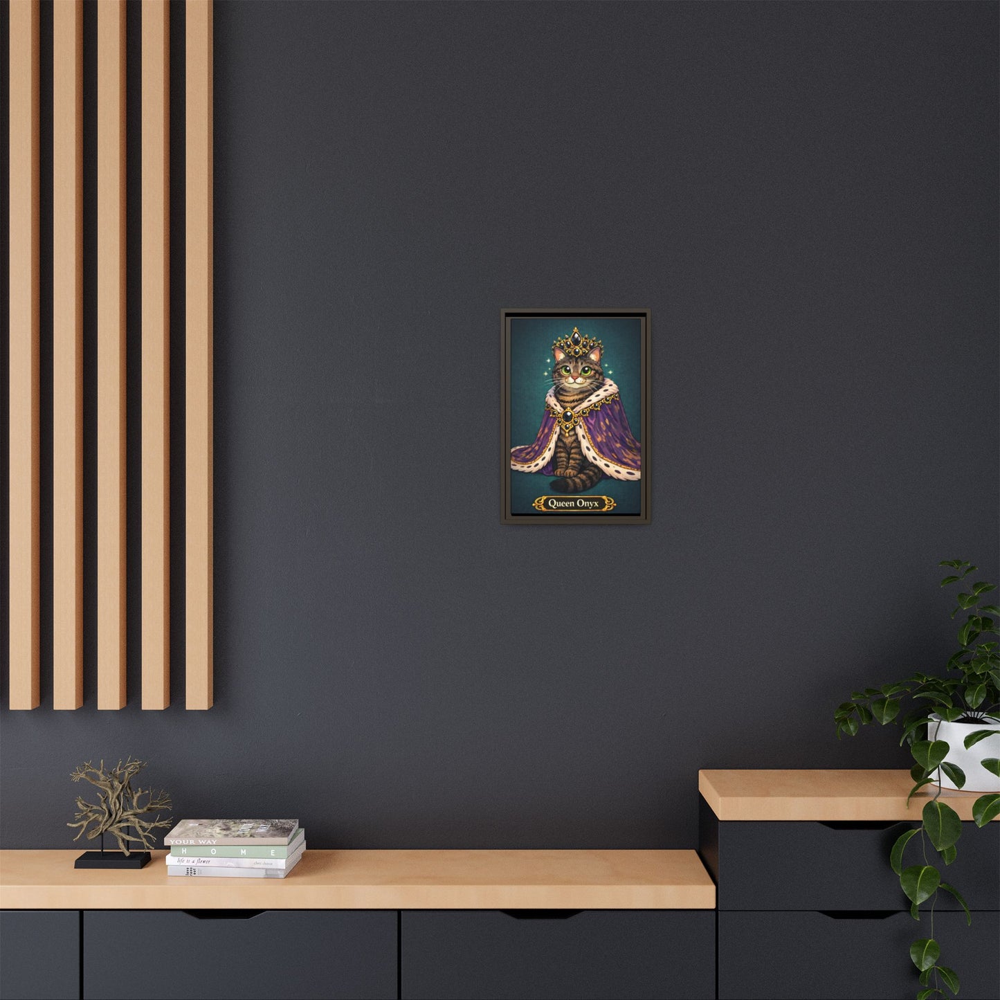 Queen Onyx Framed Canvas Art — Regal Cat Portrait Print