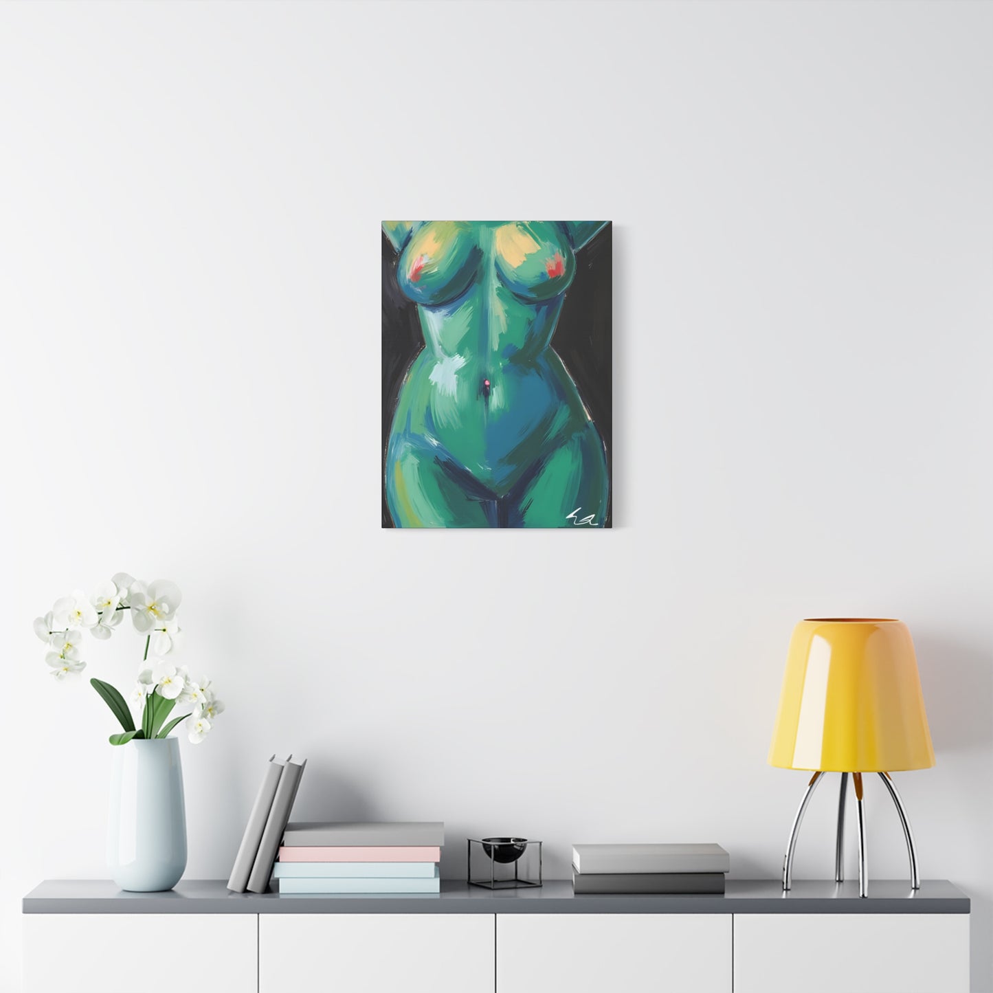 Emerald Form, Dark Divine Feminine Art, Canvas Print, Matte Stretched Wall Art, Acrylic Painting