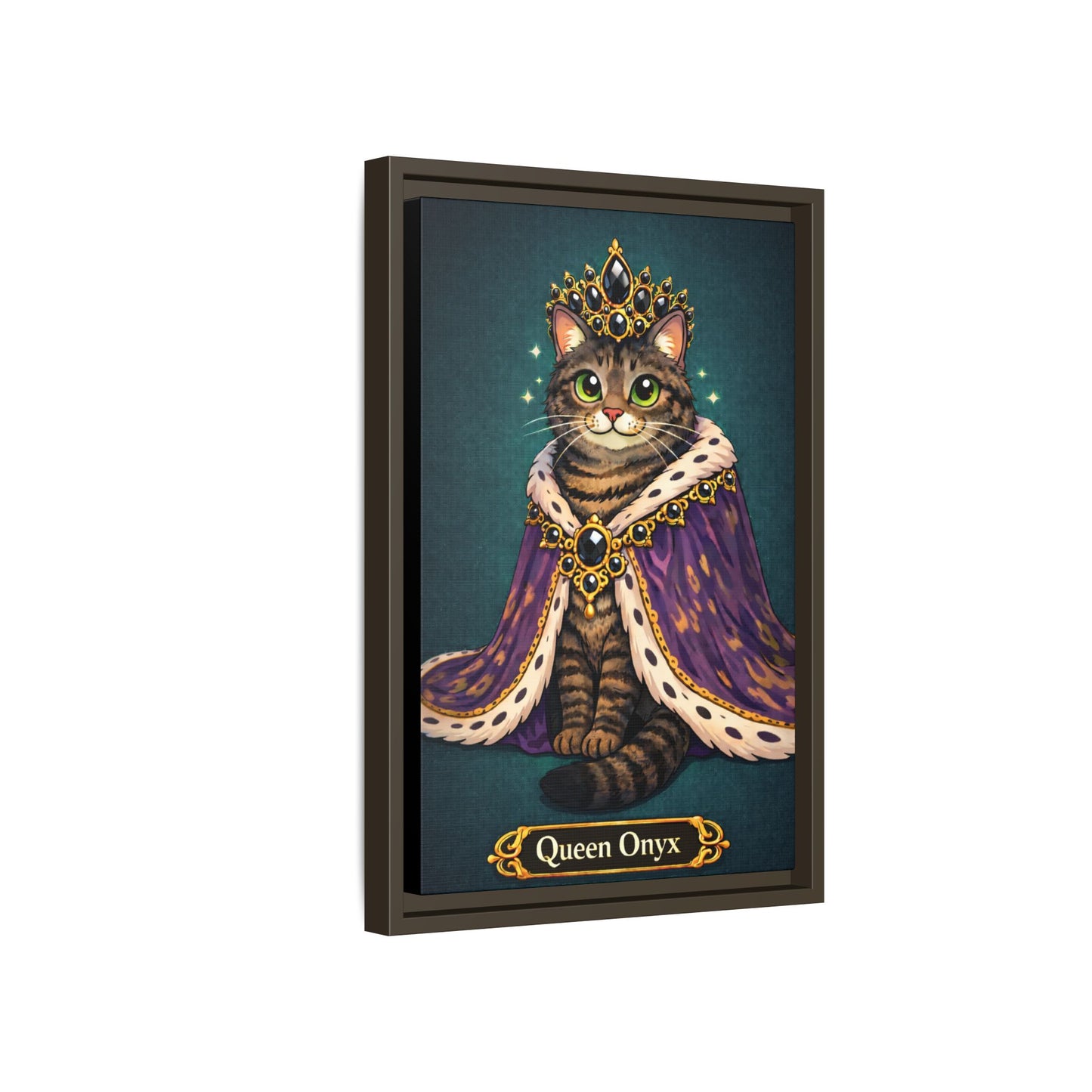 Queen Onyx Framed Canvas Art — Regal Cat Portrait Print