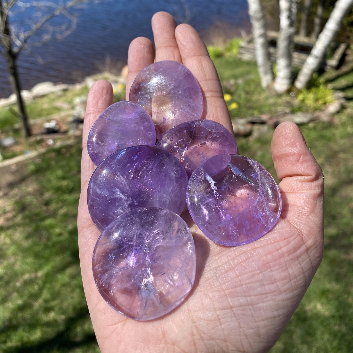 Amethyst Polished Palm Stones | Natural Purple Quartz Pocket Crystals