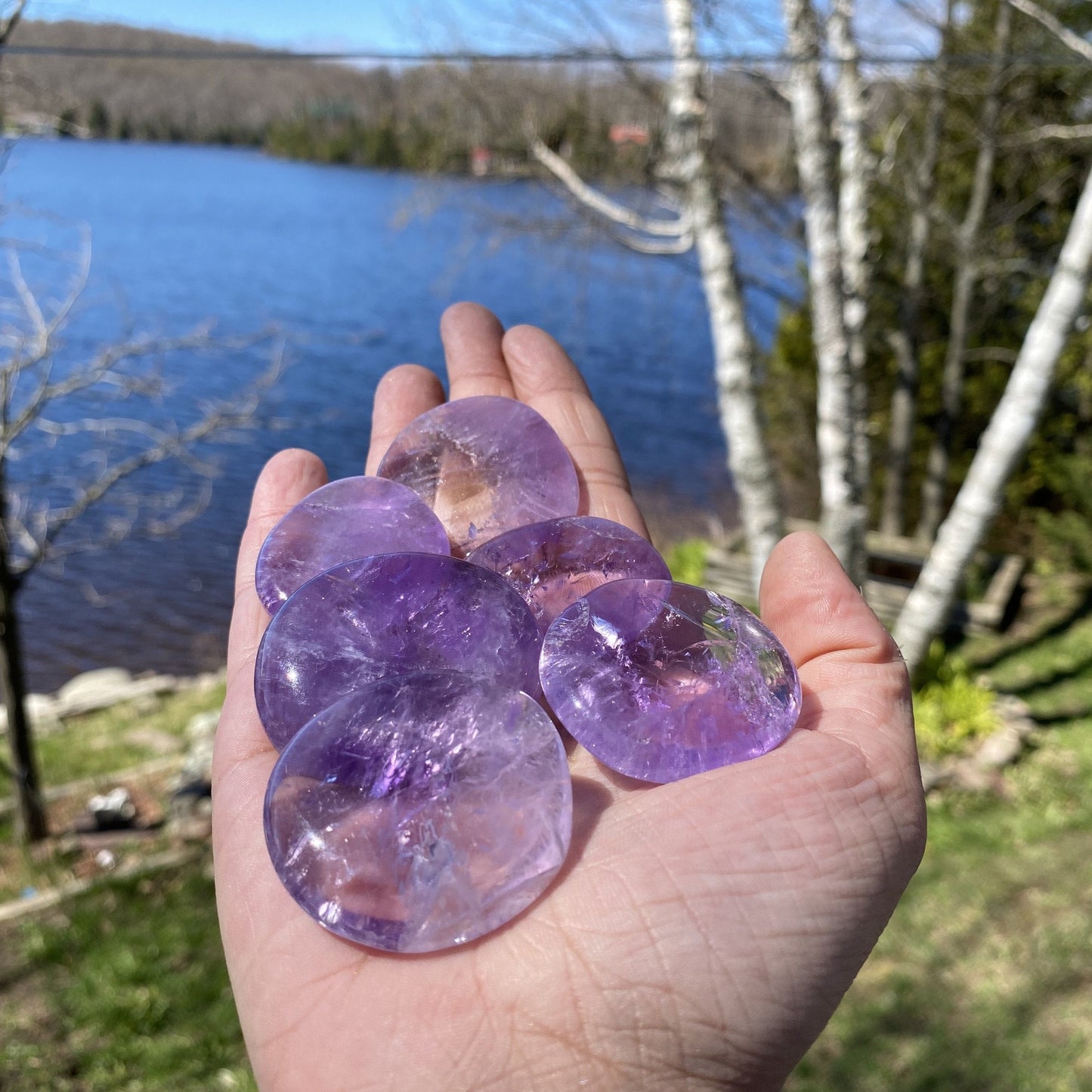 Amethyst Polished Palm Stones | Natural Purple Quartz Pocket Crystals