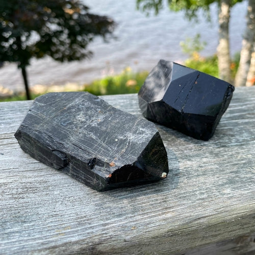 Black Tourmaline Double Terminated Points | Raw Crystal with Polished Ends