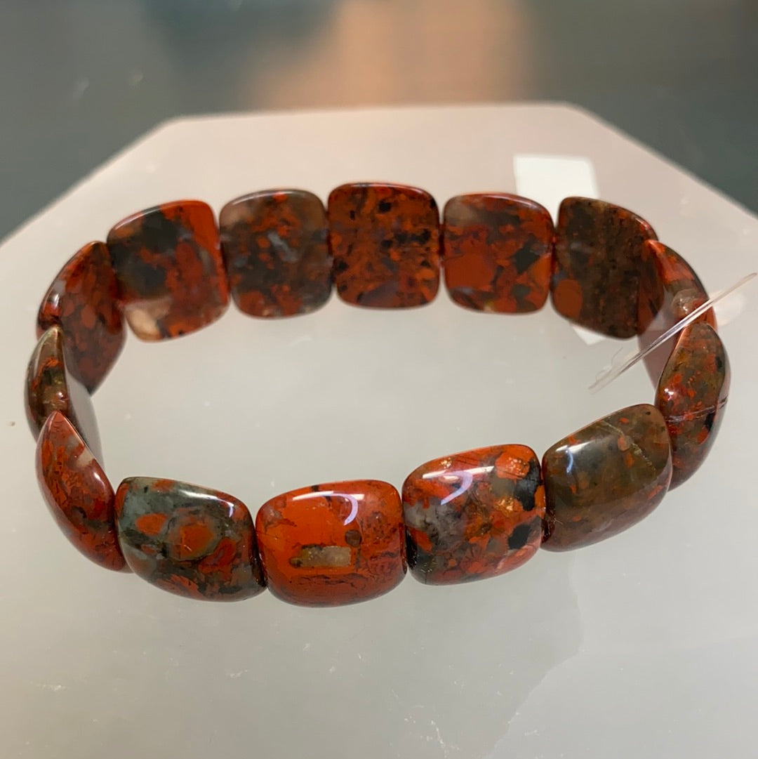 Brecciated Jasper Oval Beaded Bracelet | Natural Earth-Tone Stretch Jewelry