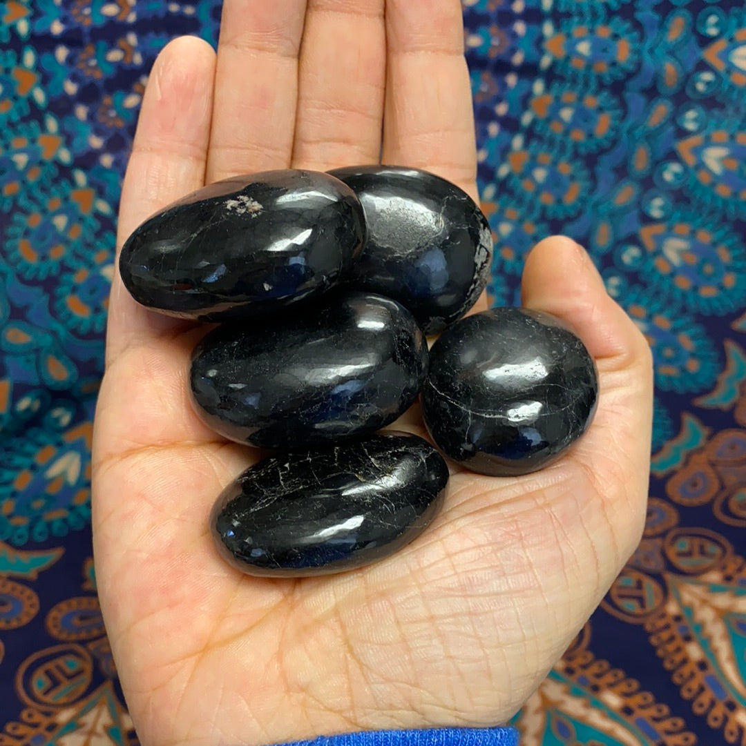 Black Tourmaline Palm Stones (Set of 5) | Natural Protection Crystals