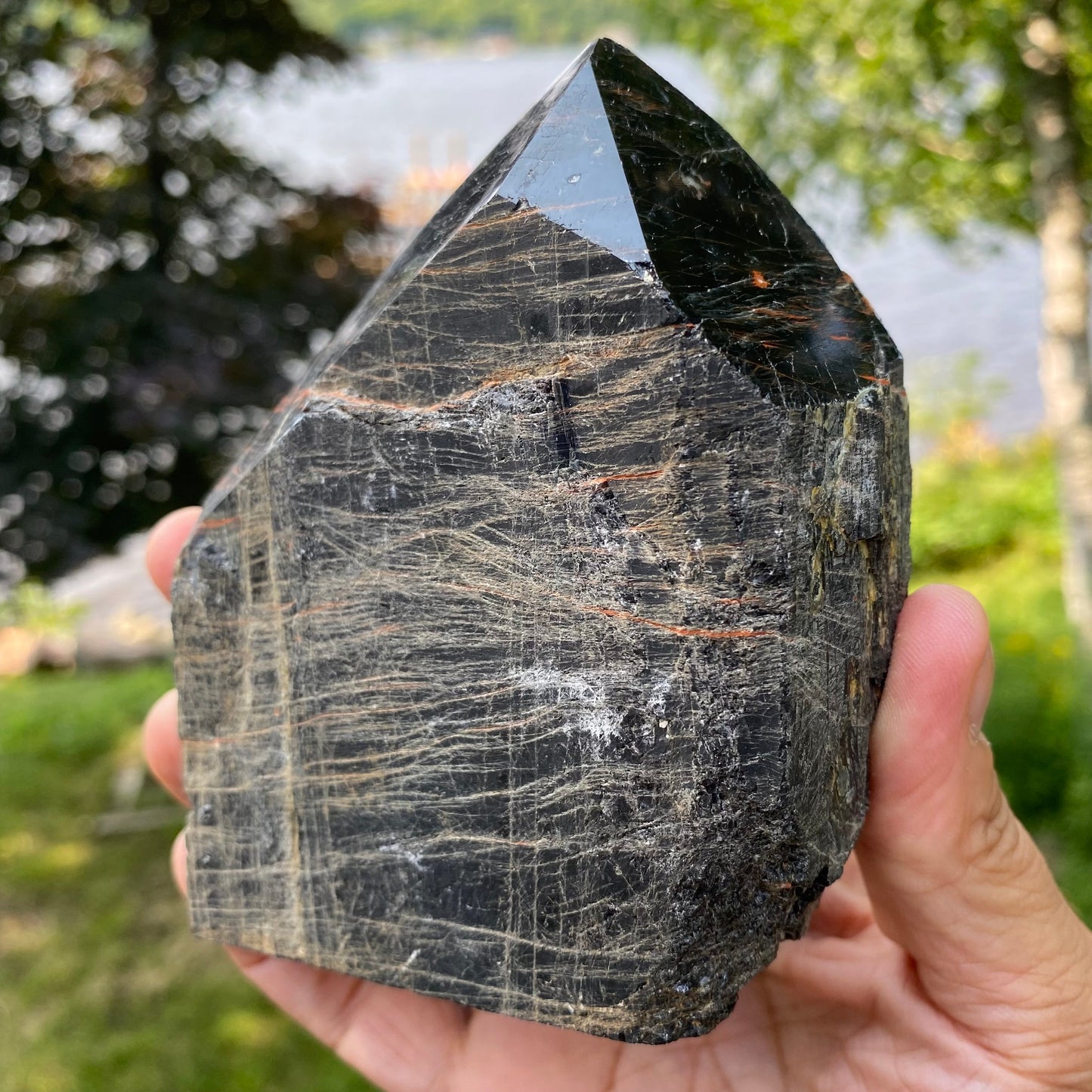 Black Tourmaline Polished Point | Natural Raw Crystal with Cut Base