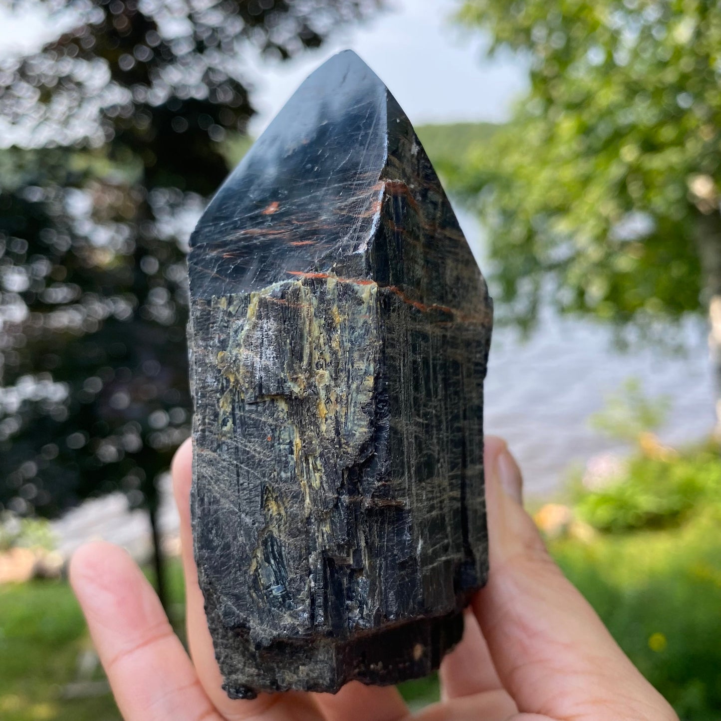 Black Tourmaline Polished Point | Natural Raw Crystal with Cut Base