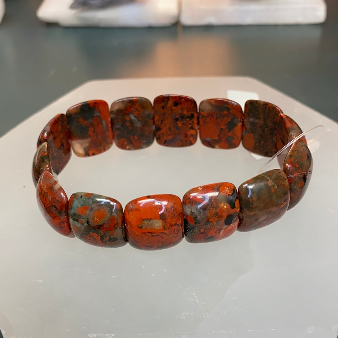 Brecciated Jasper Oval Beaded Bracelet | Natural Earth-Tone Stretch Jewelry