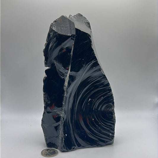 Black Obsidian Rough Cut Freeform | Large Natural Volcanic Glass Stone (8")