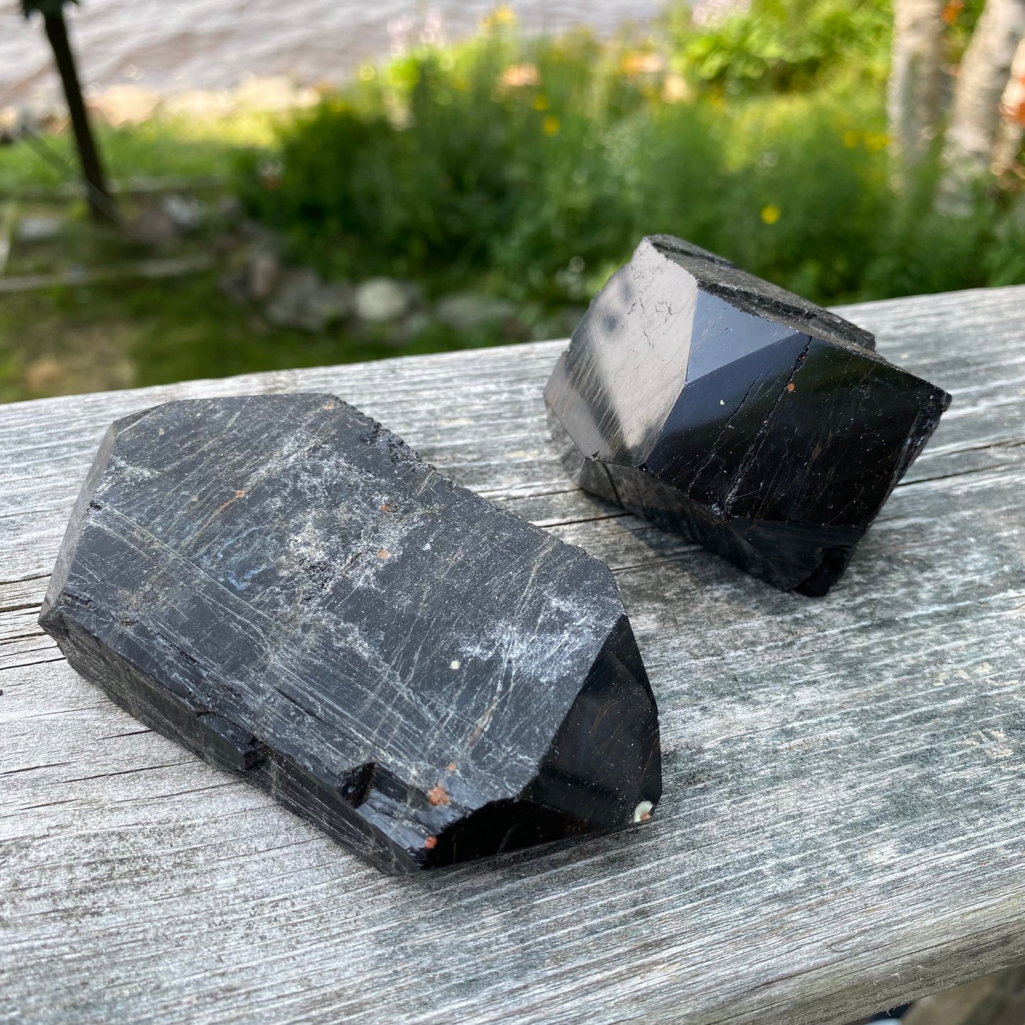 Black Tourmaline Double Terminated Points | Raw Crystal with Polished Ends