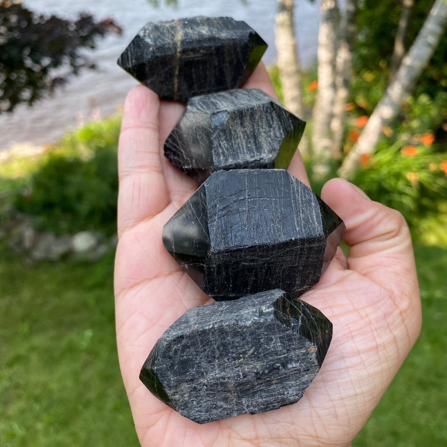 Black Tourmaline Double Terminated Points | Raw Crystal with Polished Ends