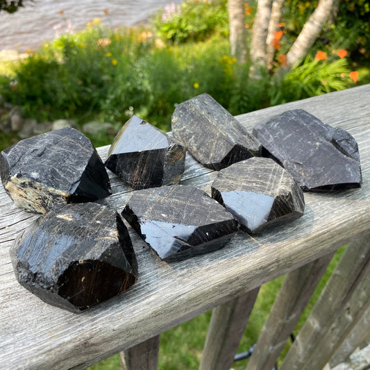 Black Tourmaline Double Terminated Points | Raw Crystal with Polished Ends