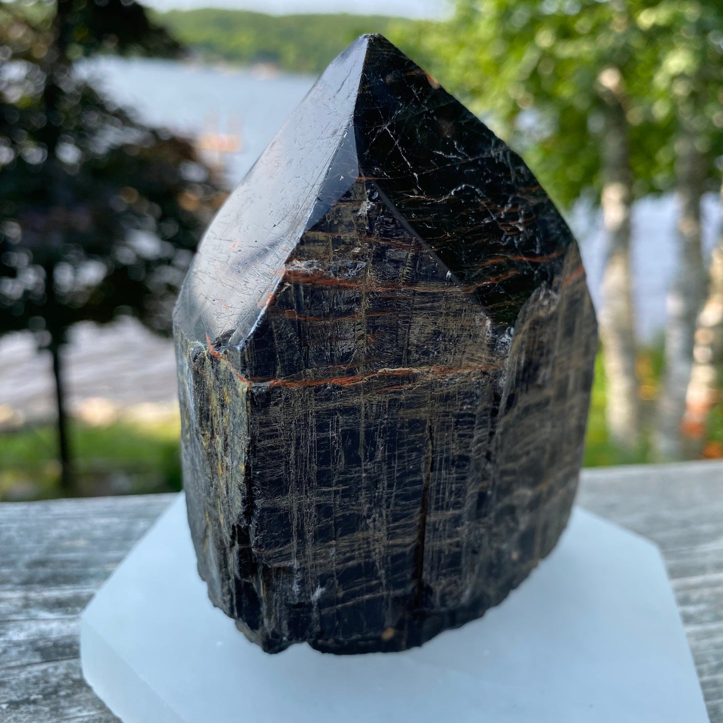 Black Tourmaline Polished Point | Natural Raw Crystal with Cut Base
