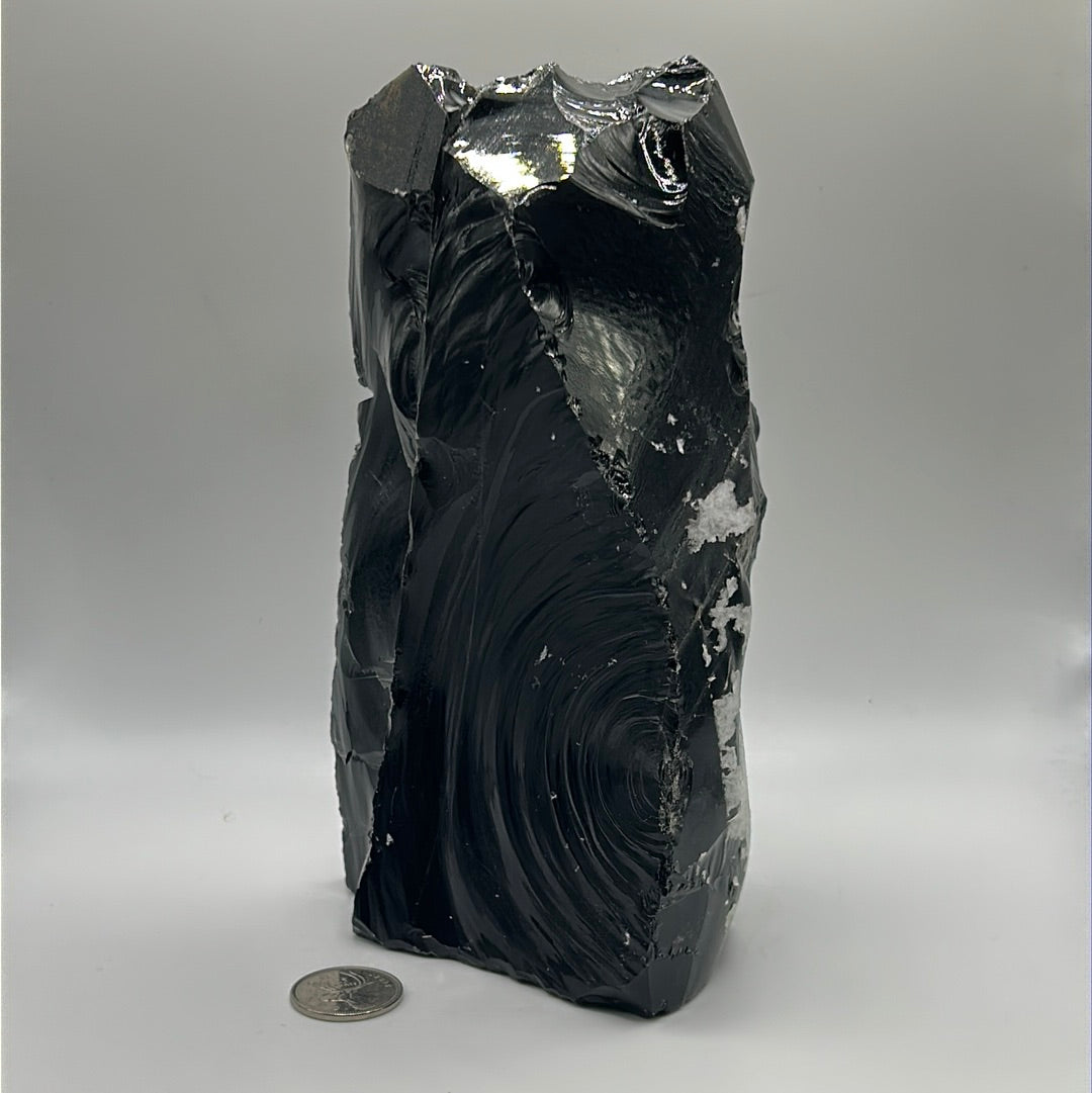 Black Obsidian Rough Cut Freeform | Large Natural Volcanic Glass Stone (8")