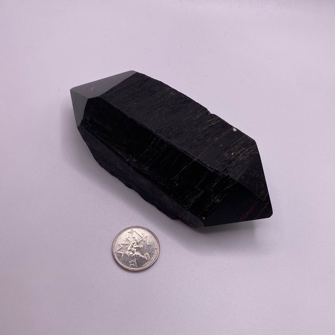 Black Tourmaline Double Terminated Points | Raw Crystal with Polished Ends