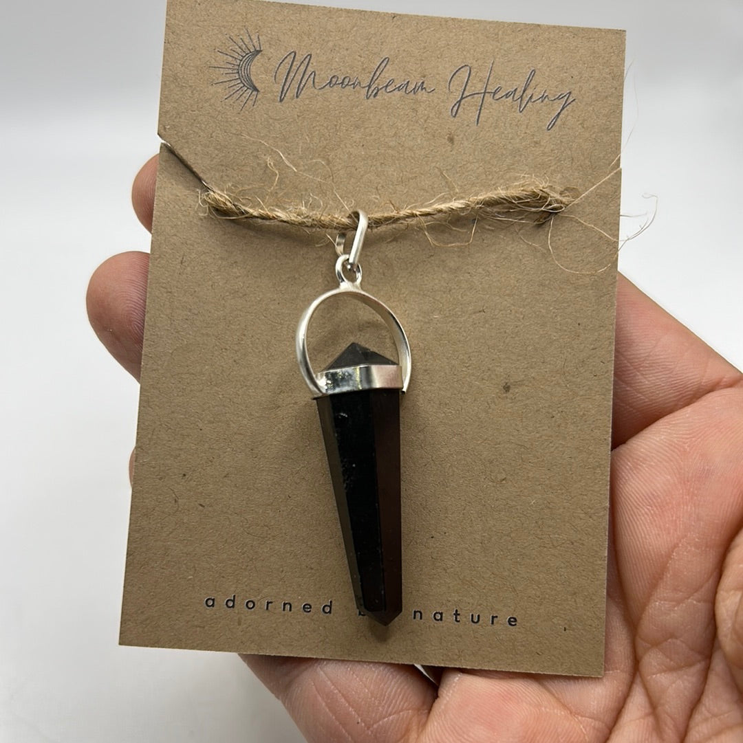 Black Tourmaline Pendant | Natural Raw Crystal Necklace (1.5")