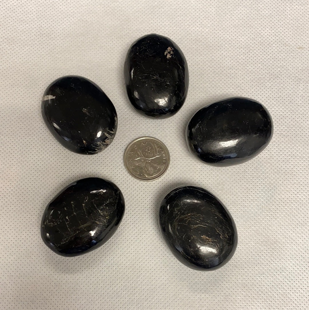 Black Tourmaline Palm Stones (Set of 5) | Natural Protection Crystals