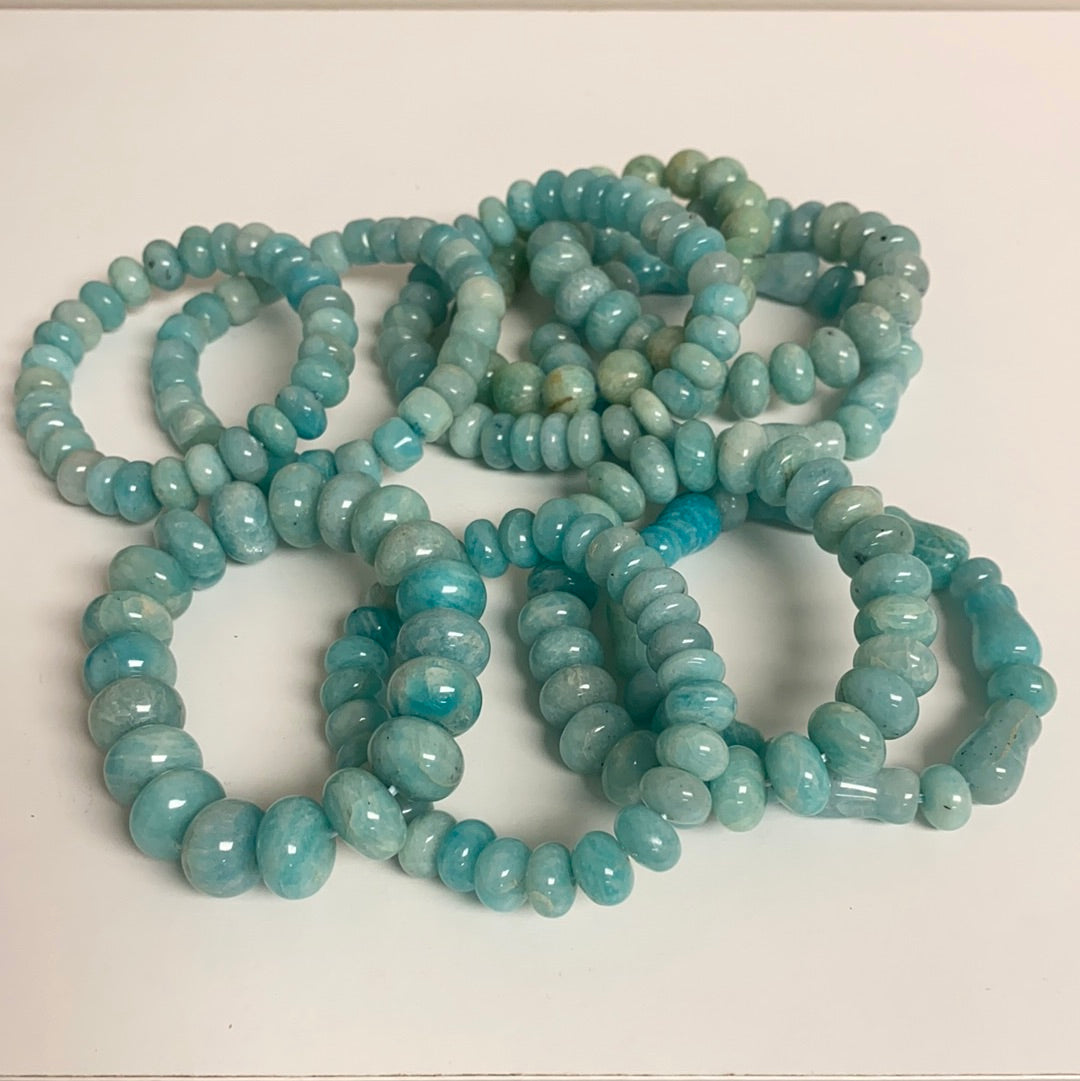 Amazonite Mixed Shape Beaded Bracelet | Natural Aqua Stone Stretch Jewelry