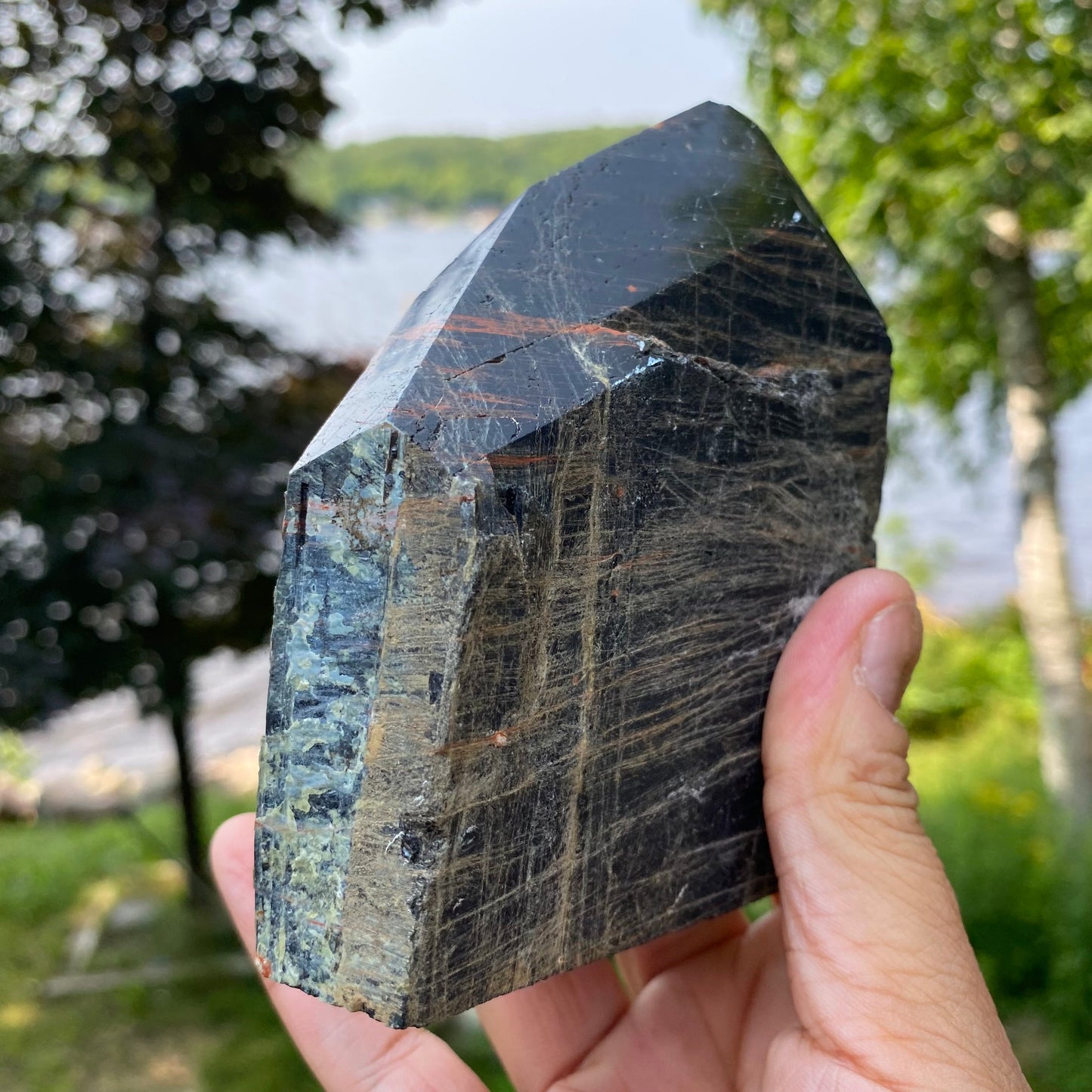 Black Tourmaline Polished Point | Natural Raw Crystal with Cut Base