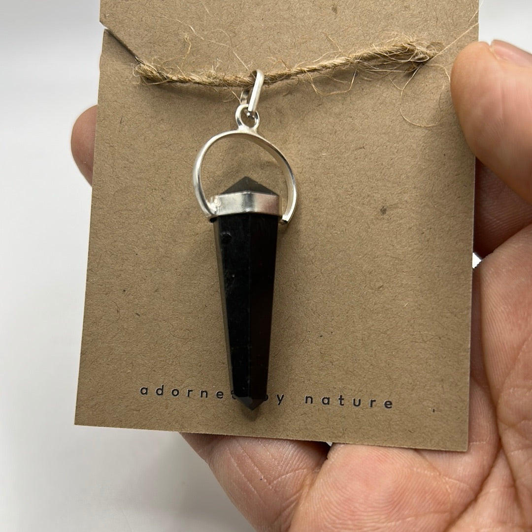 Black Tourmaline Pendant | Natural Raw Crystal Necklace (1.5")