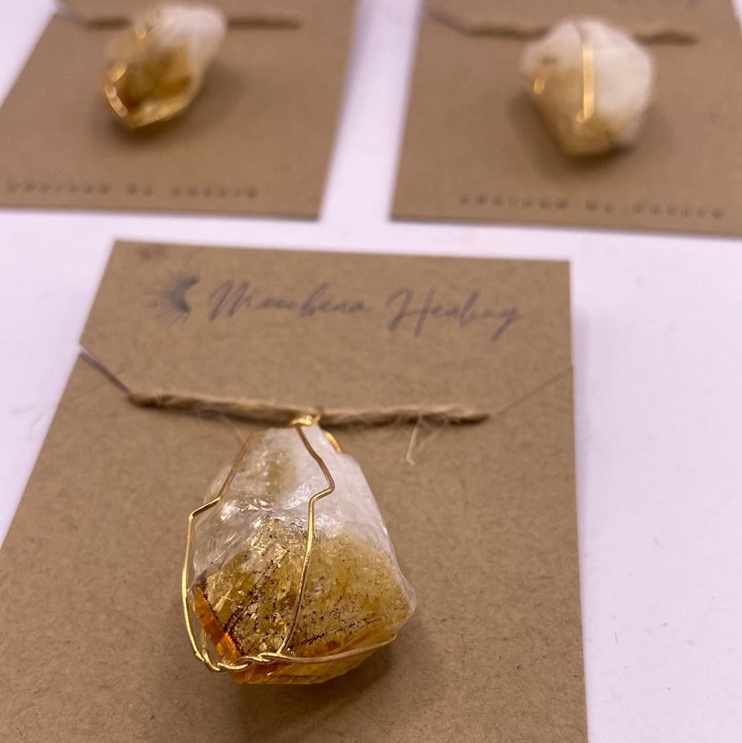 Raw Citrine Pendant | Natural Rough Quartz Crystal Necklace