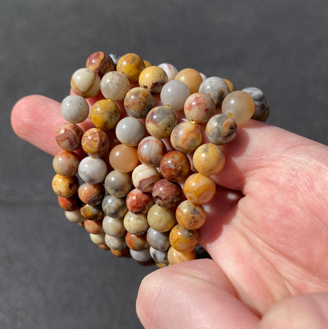 Crazy Lace Agate 8mm Beaded Bracelet | Natural Patterned Stone Jewelry