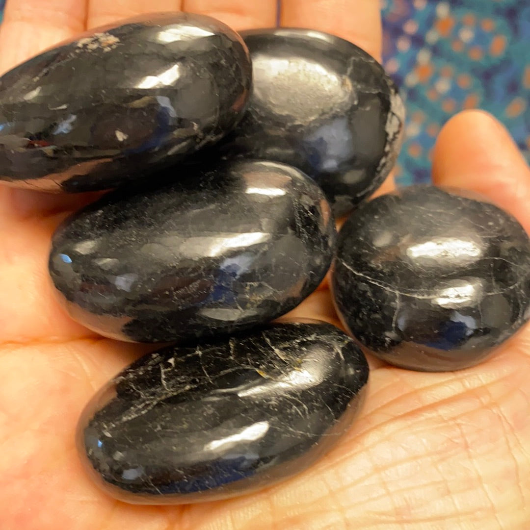 Black Tourmaline Palm Stones (Set of 5) | Natural Protection Crystals