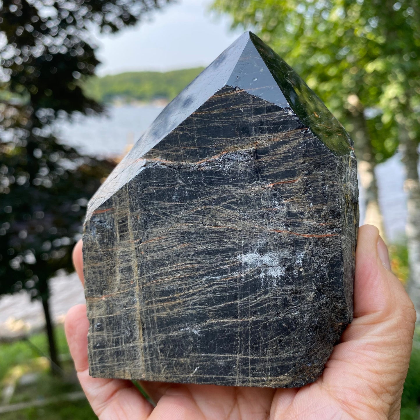 Black Tourmaline Polished Point | Natural Raw Crystal with Cut Base