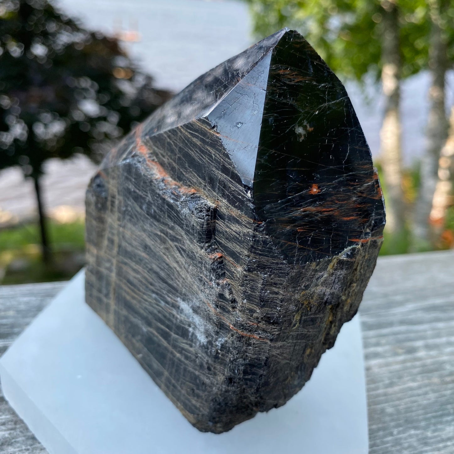 Black Tourmaline Polished Point | Natural Raw Crystal with Cut Base