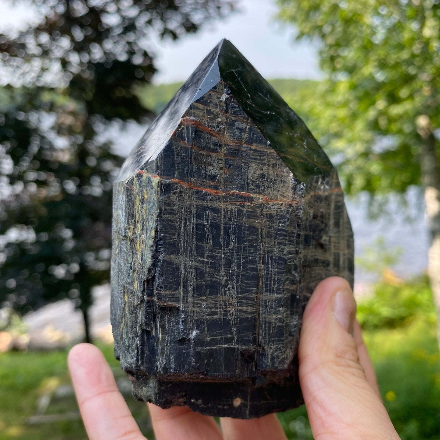 Black Tourmaline Polished Point | Natural Raw Crystal with Cut Base