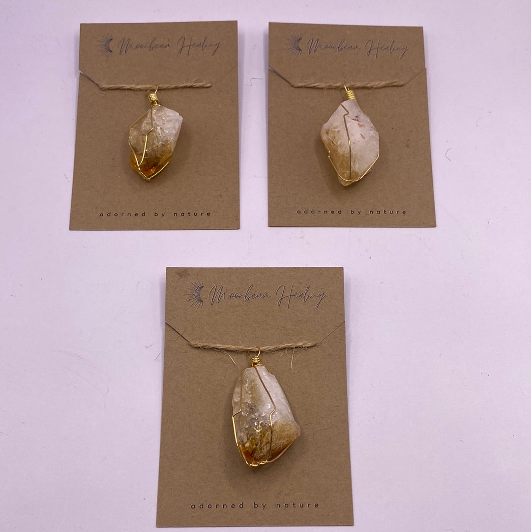 Raw Citrine Pendant | Natural Rough Quartz Crystal Necklace