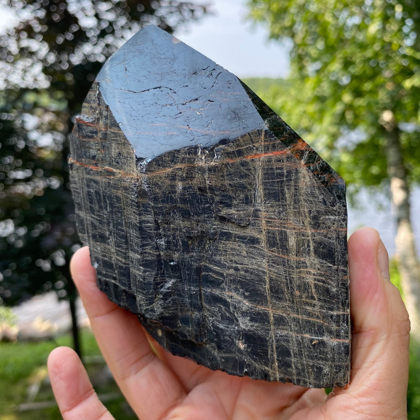 Black Tourmaline Polished Point | Natural Raw Crystal with Cut Base