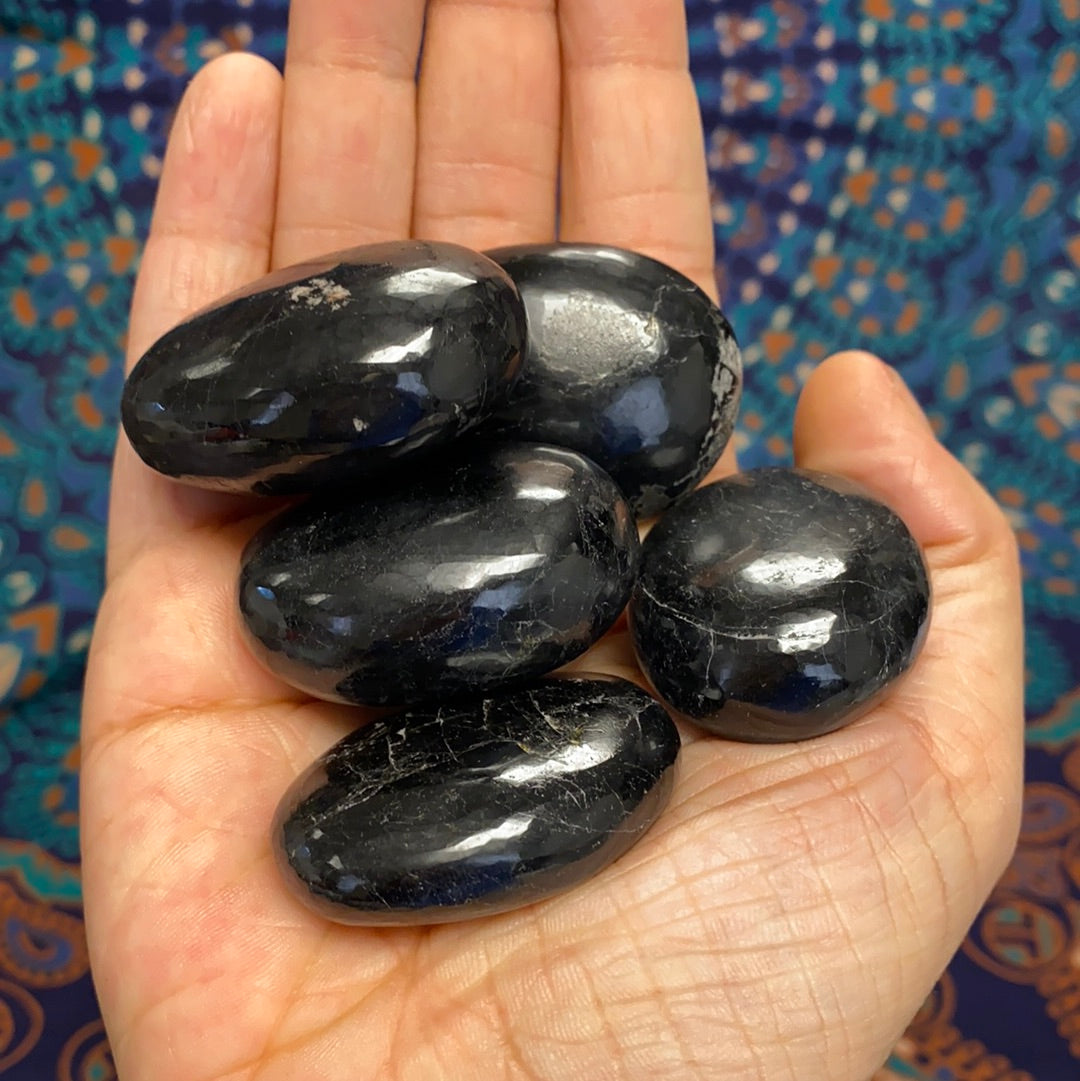 Black Tourmaline Palm Stones (Set of 5) | Natural Protection Crystals