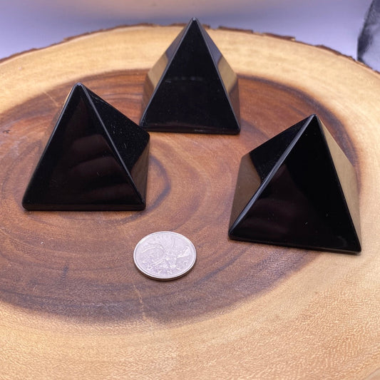 Black Obsidian Pyramid | Natural Volcanic Glass Crystal Point