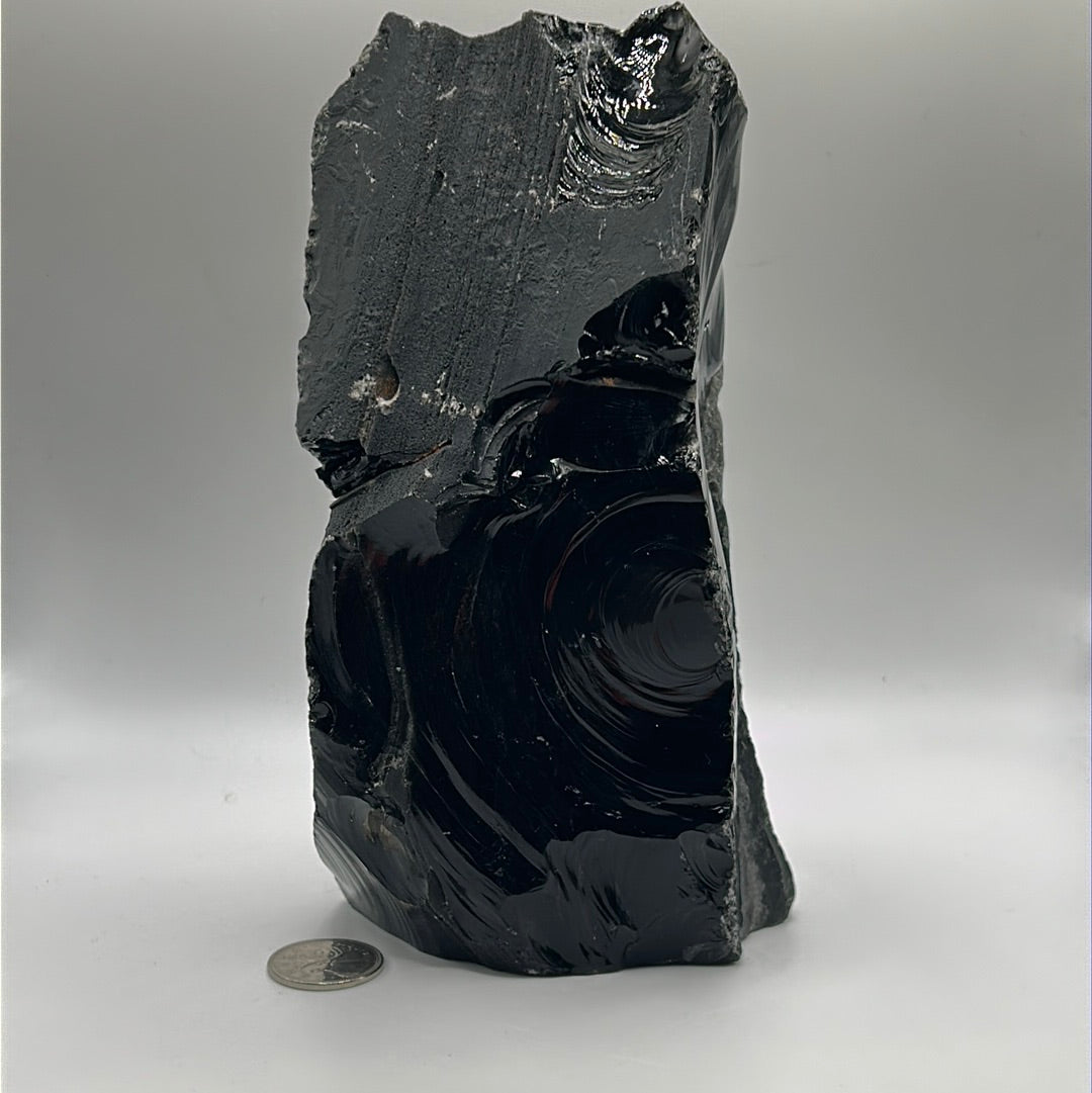 Black Obsidian Rough Cut Freeform | Large Natural Volcanic Glass Stone (8")